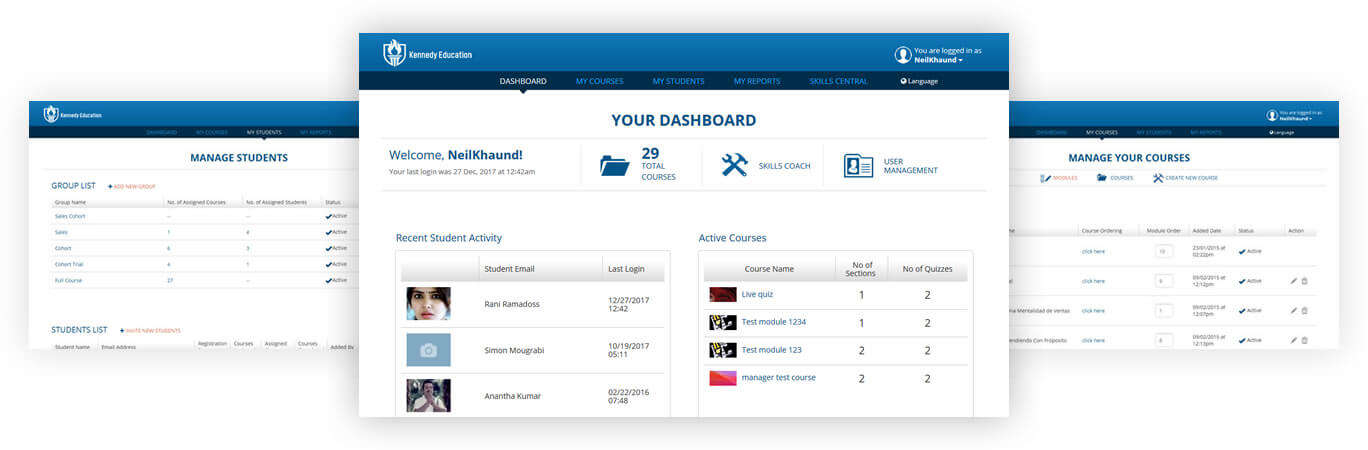 
Kennedy Education: Dashboard, Manage Courses & Students