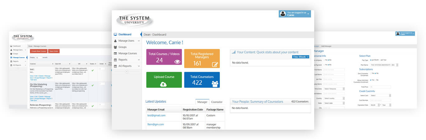 The System University Dashboard & Profile