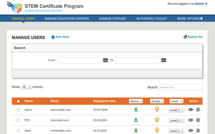 STEM Certificate Program: Manage Users