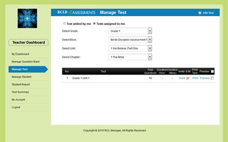 RCLB eAssessments Manage Tests