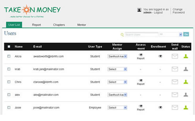 Take On Money Admin Dashboard